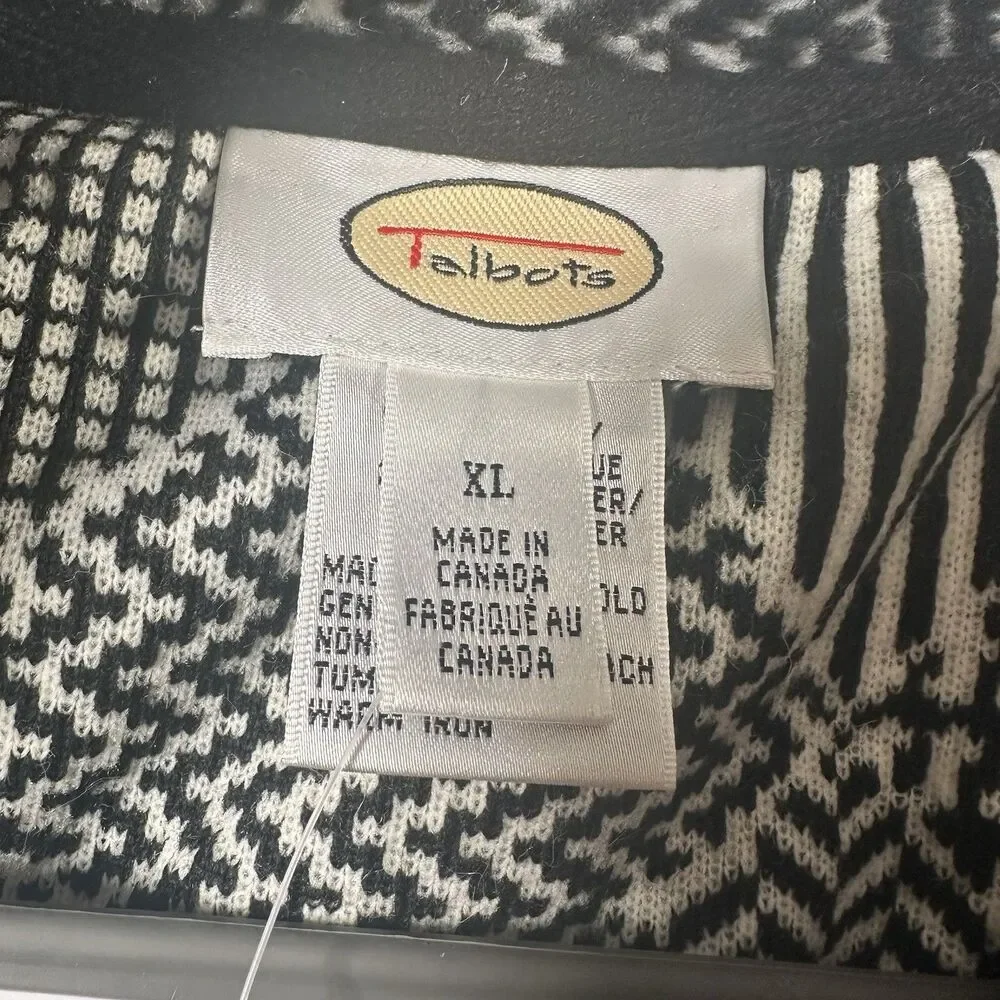 TALBOTS Black White Diamond Patterned Half Zip Pullover Fleece Sweatshirt XL NWT